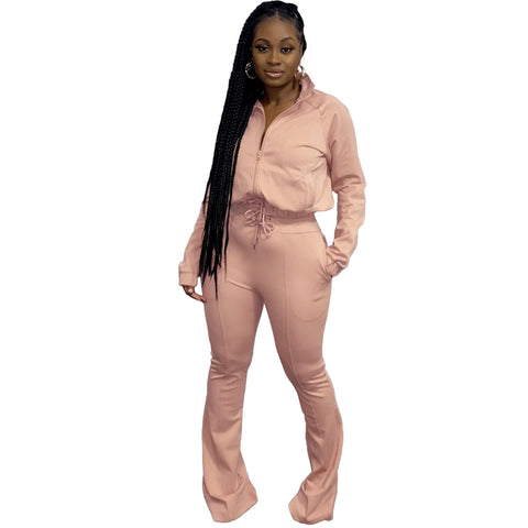 Ensemble deux pièces athleisure de couleur unie pour femme
