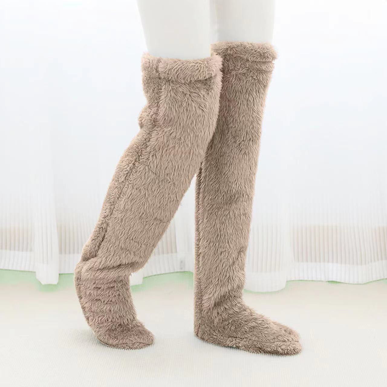 Buy Over Knee High Fuzzy Long Socks Winter Warm Cold Leg Knee Joint Cold-Proof Stockings Home Floor Sleeping Socks online at Fashionner.