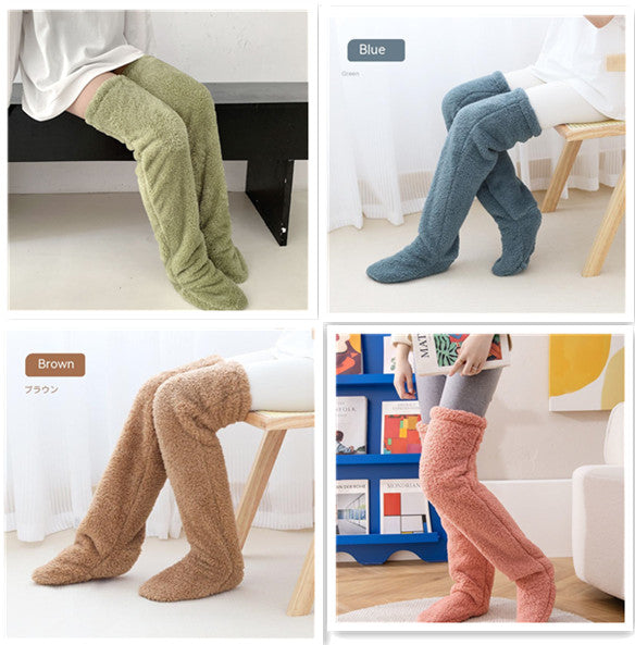 Buy Over Knee High Fuzzy Long Socks Winter Warm Cold Leg Knee Joint Cold-Proof Stockings Home Floor Sleeping Socks online at Fashionner.