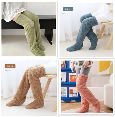 Buy Over Knee High Fuzzy Long Socks Winter Warm Cold Leg Knee Joint Cold-Proof Stockings Home Floor Sleeping Socks online at Fashionner.