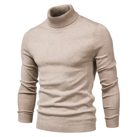 Pull à col roulé uni et ajusté pour homme, hauts décontractés d'hiver
