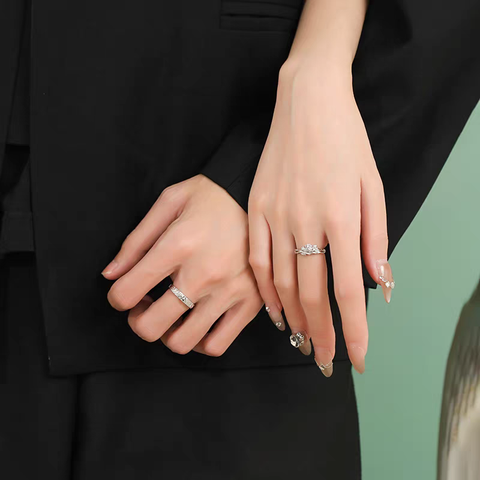 Buy 1 Pair 999 Sterling Silver Snow Mountain Rose Couple Rings, Romantic Carved Design, For Daily Wear & Valentine'S Gifts online at Fashionner.