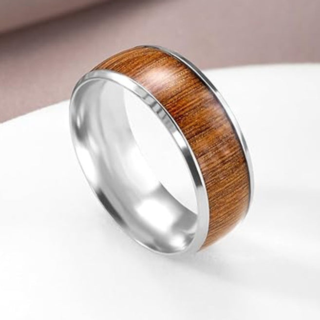 Buy Men'S Titanium Ring - European American Style Curved Straight-Edged Band 8Mm Wide Wood Grain Inlay online at Fashionner.
