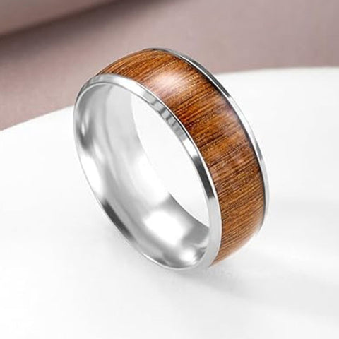 Buy Men'S Titanium Ring - European American Style Curved Straight-Edged Band 8Mm Wide Wood Grain Inlay online at Fashionner.