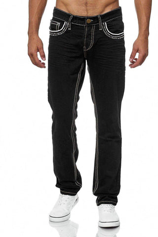 Men Jeans With Pockets Straight Pants Business Casual Daily Streetwear Trousers Men's Clothing - Fashionner