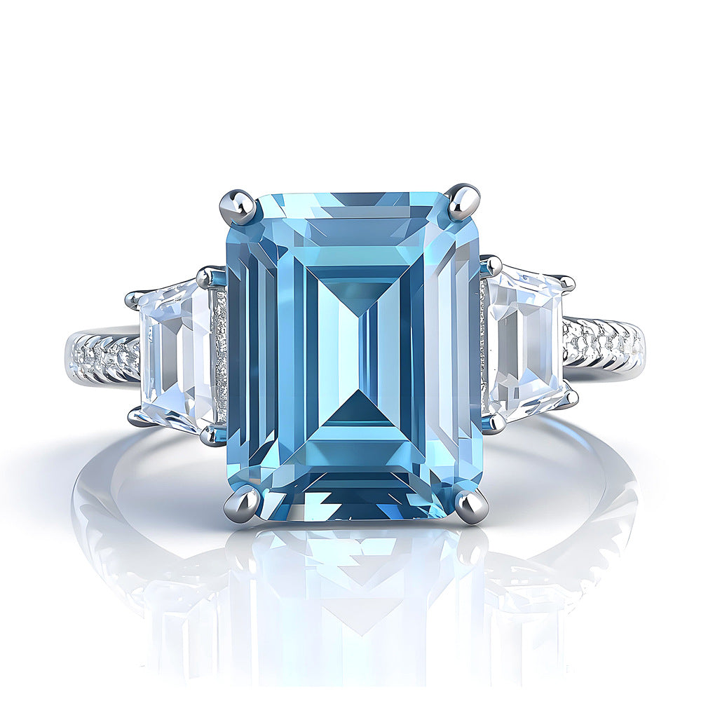 Buy New S925 Silver Ring With An Rectangular Aquamarine Womens Style online at Fashionner.