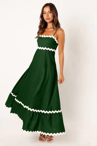 New Suspender Long Dress Summer Fashion Solid Color Wave Pattern Printed Beach Dresses For Womens Clothing - Fashionner
