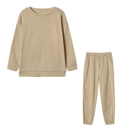 Ensemble sweat à capuche deux pièces de couleur unie pour femmes, style athleisure.
