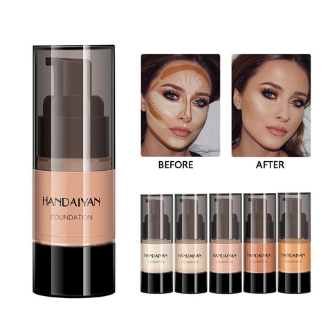 HANDAIYAN Fond de teint couvrant intégral hydratant et waterproof Fond de teint liquide pour le visage Base de maquillage pour peaux foncées