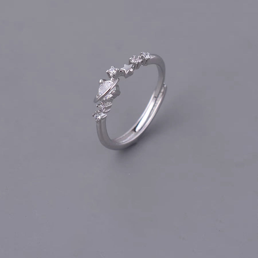 Buy 1 Piece 999 Sterling Silver Saturn & Star Cz Ring, Delicate Celestial Style, For Daily Wear & Valentine'S Gifts online at Fashionner.