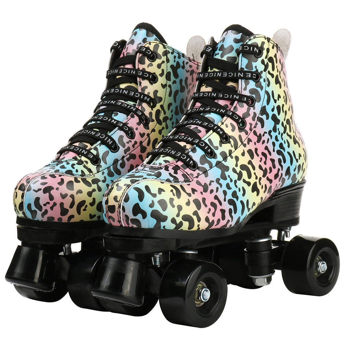 Outdoor Quad Roller Skate Sneaker Skating  Blade Leopard Pattern  Breathable Abec-7 4 Wheels Shoes - Fashionner