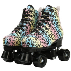 Outdoor Quad Roller Skate Sneaker Skating  Blade Leopard Pattern  Breathable Abec-7 4 Wheels Shoes