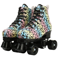 Outdoor Quad Roller Skate Sneaker Skating  Blade Leopard Pattern  Breathable Abec-7 4 Wheels Shoes - Fashionner