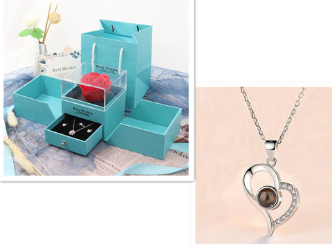 Hot Valentine's Day Gifts Metal Rose Jewelry Gift Box Necklace For Wedding Girlfriend Necklace Gifts - Fashionner