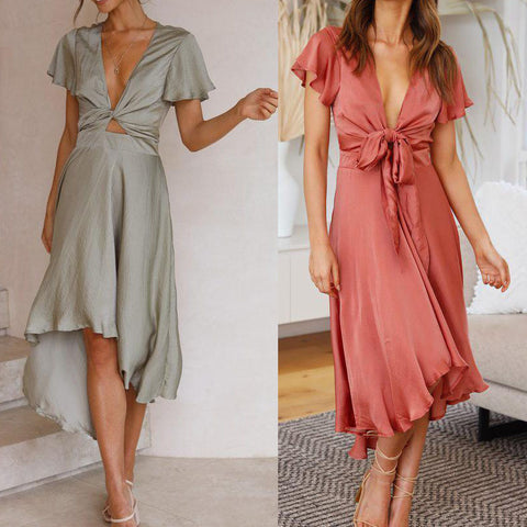 Robe d'été irrégulière à col en V pour femmes