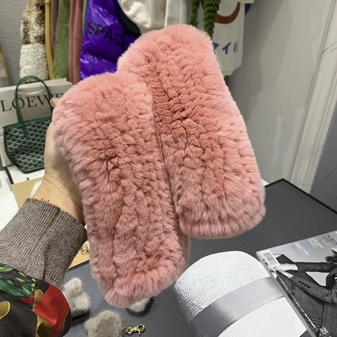 Gants doux, chauds et épais en fourrure de lapin Rex