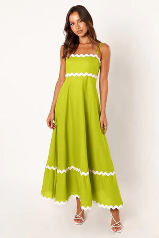 New Suspender Long Dress Summer Fashion Solid Color Wave Pattern Printed Beach Dresses For Womens Clothing - Fashionner