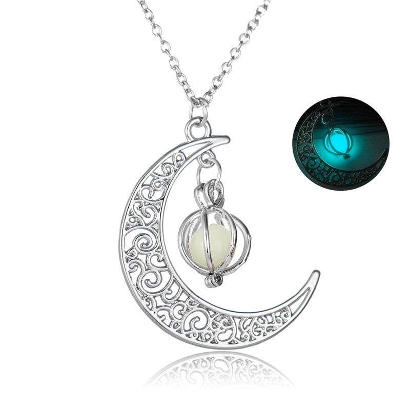 Fashion Moon Natural Glowing Stone Healing Necklace Women Gift Charm Luminous Pendant Necklace Jewelry - Fashionner