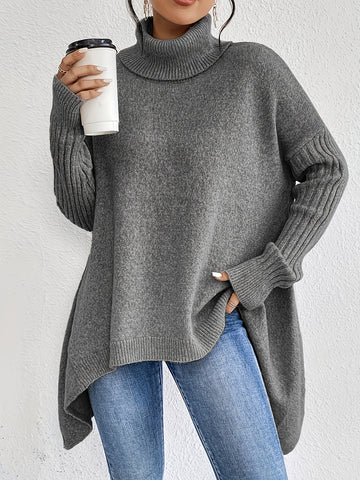 Buy Irregular Turtleneck Sweater Winter Loose Long Sleeve Knitted Tops Leisure Warm Pullover Sweater Women'S Clothing online at Fashionner.
