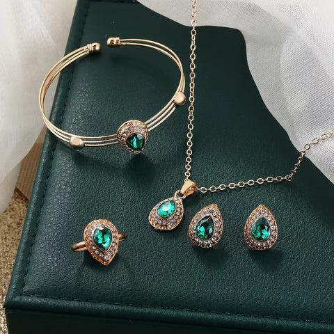 Buy Jewelry Suit Women'S Water Drop Gem Series Necklace Earring Ring Bracelet Four-Piece Set online at Fashionner.