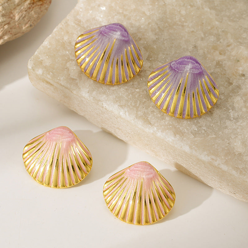 Buy Colorful Dripped-Oil Gold-Edged Shell Earrings online at Fashionner.