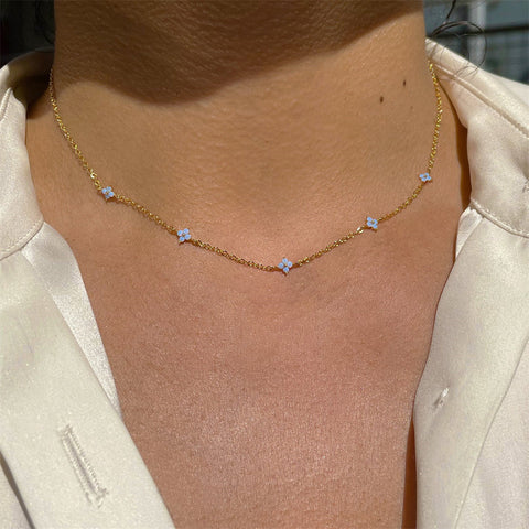 Ins Style Fashion Blue Flower Necklace Vacation Beach Travel Spring Summer Jewelry - Fashionner