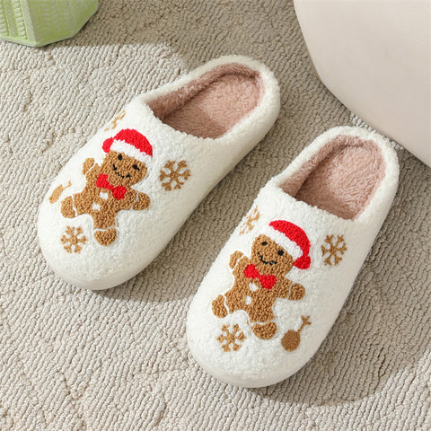 Chaussons de Noël en pain d'épices flocon de neige pour femme – Intérieur antidérapant hiver chambre maison pantoufles douces