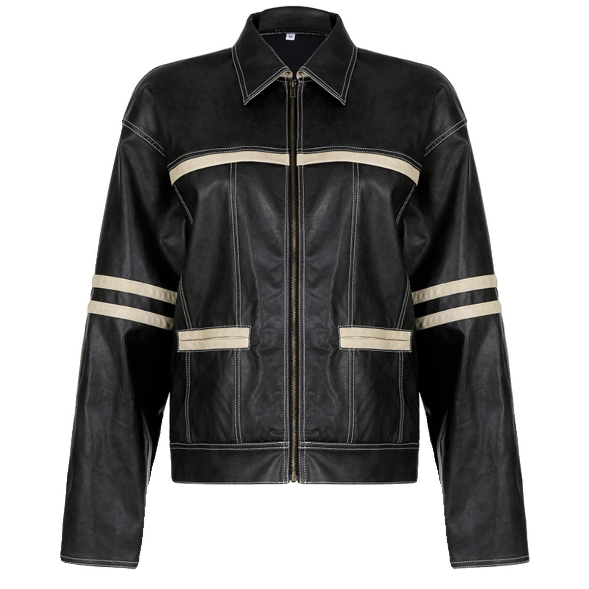 Women's Retro Contrast Color Split Leather Coat - Fashionner