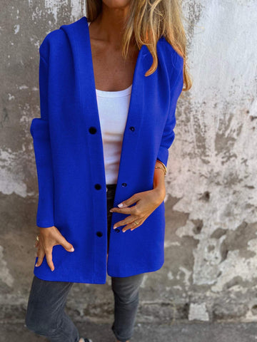 Cardigan décontracté à capuche simple boutonnage, veste de mode ample de couleur unie, vêtements pour femmes printemps et automne