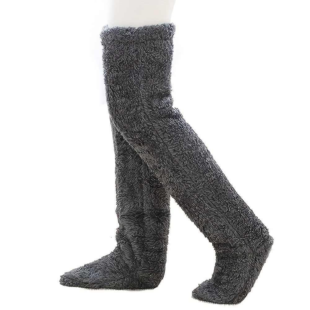 Buy Over Knee High Fuzzy Long Socks Winter Warm Cold Leg Knee Joint Cold-Proof Stockings Home Floor Sleeping Socks online at Fashionner.
