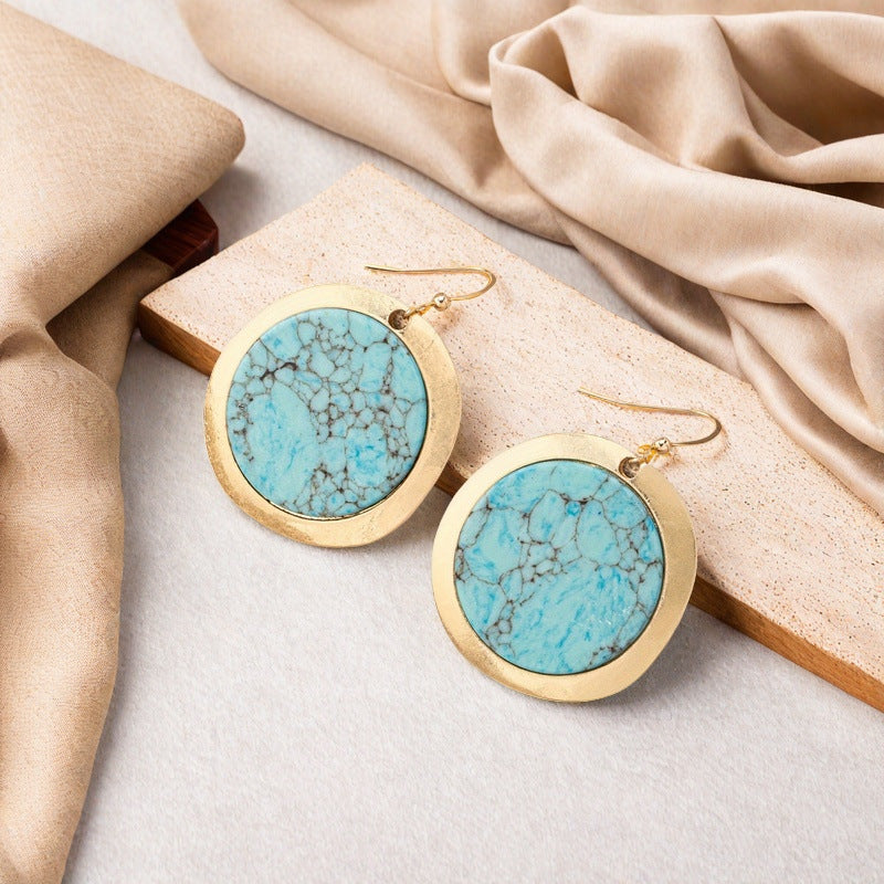 Buy Cross-Border European And American Retro Round Turquoise Earrings online at Fashionner.