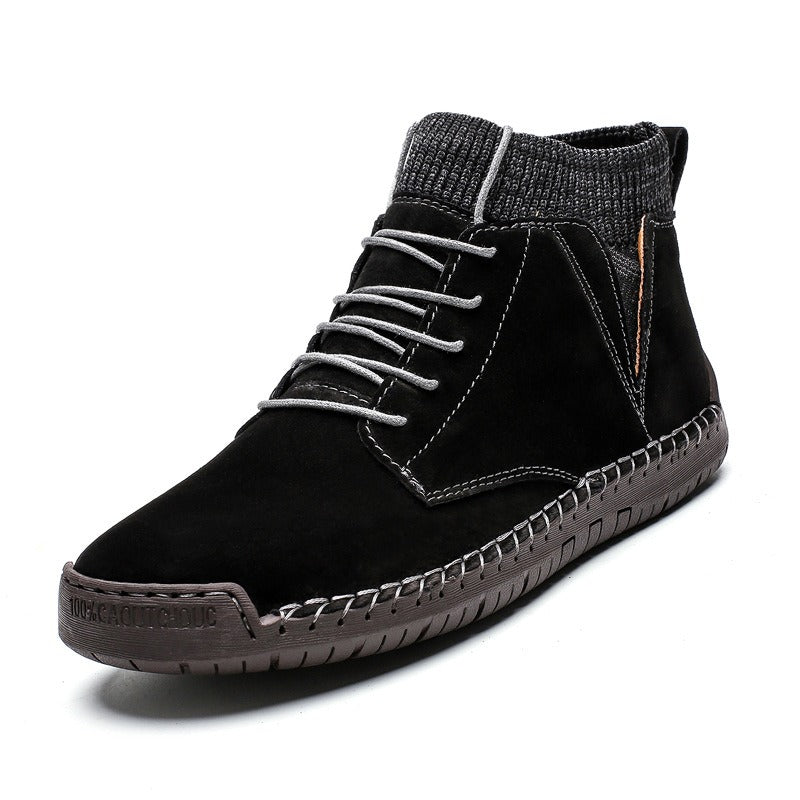 Trendy Fashion Big Yards Shoes Hand Stitching Mid-Top Men's Cotton Boots Korean Version Casual Shoes - Fashionner