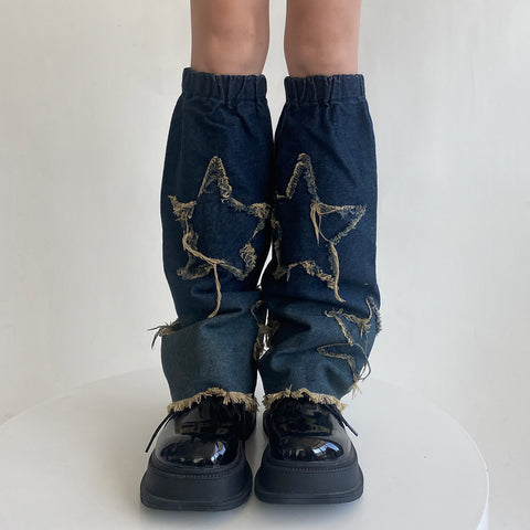 Hot Girl Design Denim Washed Horn Leg Warmer Foot Sock Slimming - Fashionner