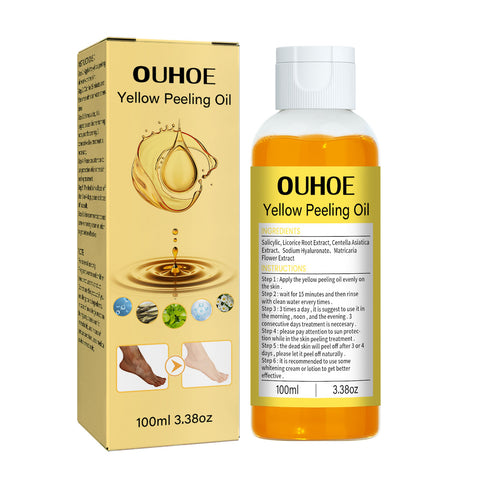 Huile exfoliante jaune, éclaircissante, hydratante, blanchissante, embellissante pour le corps et la peau