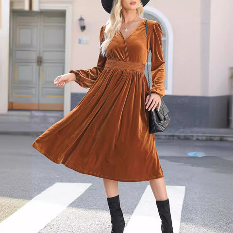 Robe à manches longues de couleur unie pour femmes