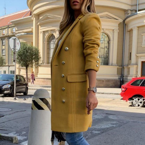 Veste à revers en laine, style décontracté, double boutonnage, mi-longue, trench-coat pour femmes, collection automne hiver
