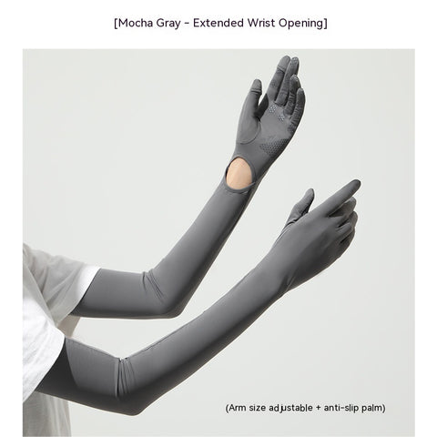 Gants manches longues femme en nylon et soie glacée de protection solaire UV - Manches longues de protection solaire d'été
