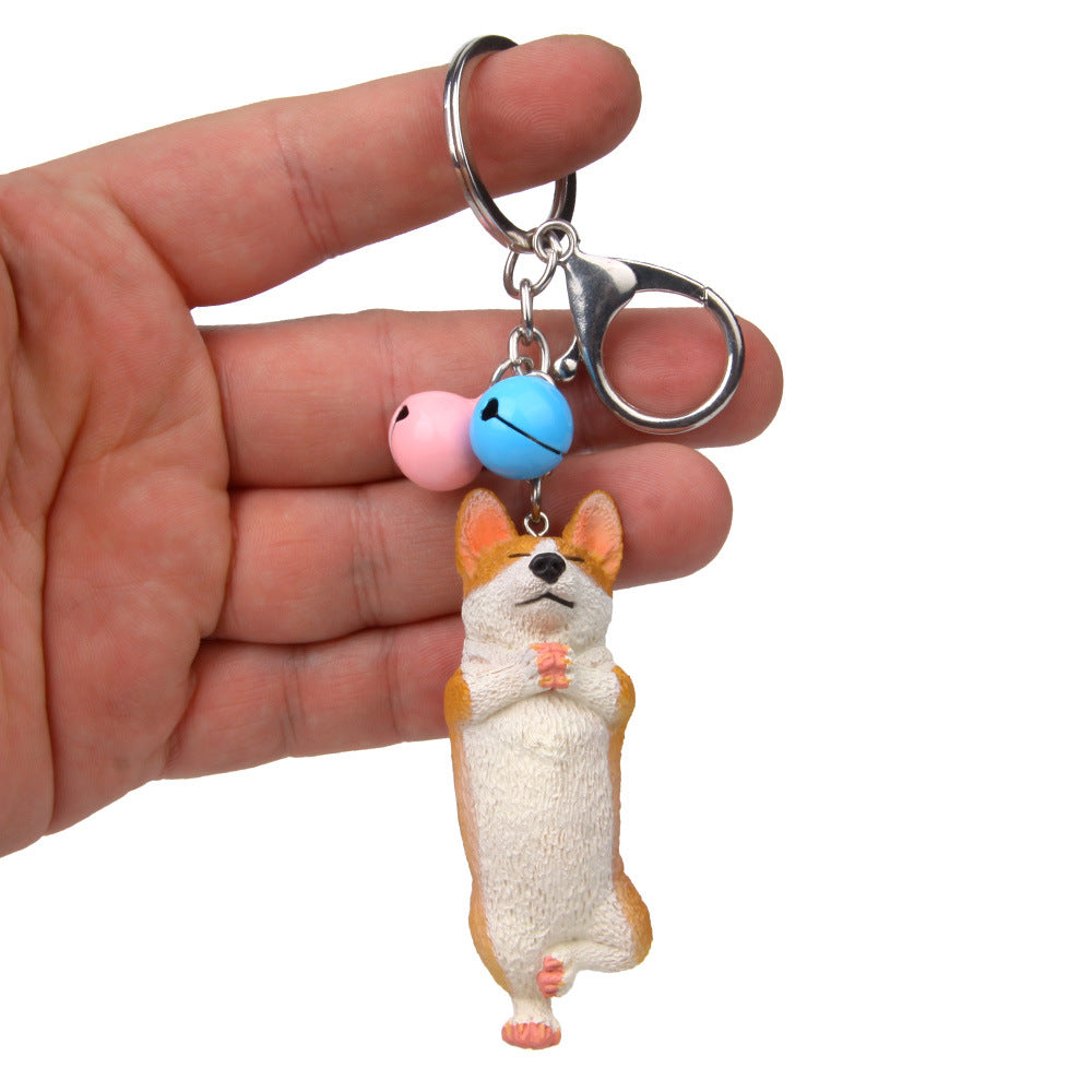 Yoga Dog Independent Corgi Bell Climbing Keychain