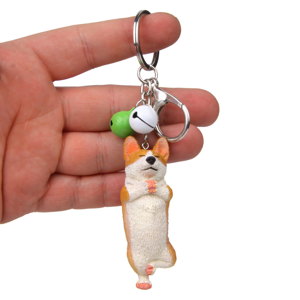 Yoga Dog Independent Corgi Bell Climbing Keychain