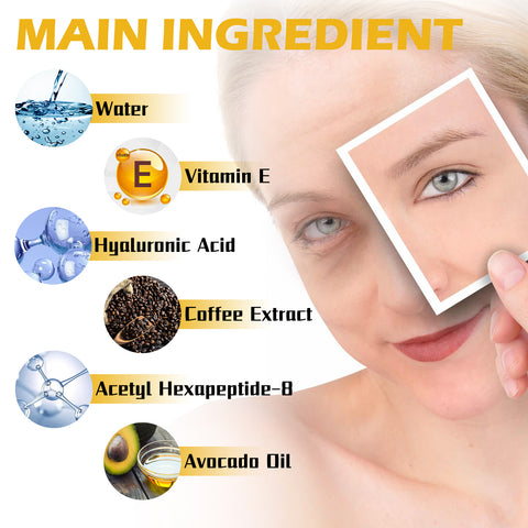 Crème Contour des Yeux à la Vitamine E, Atténue Cernes et Pattes d'Oie, Raffermit et Hydrate