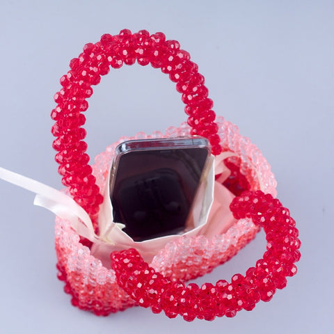 Sac à main tissé à perles fait main, sac à bandoulière carré dégradé rouge en cristal, à la mode et polyvalent pour femme