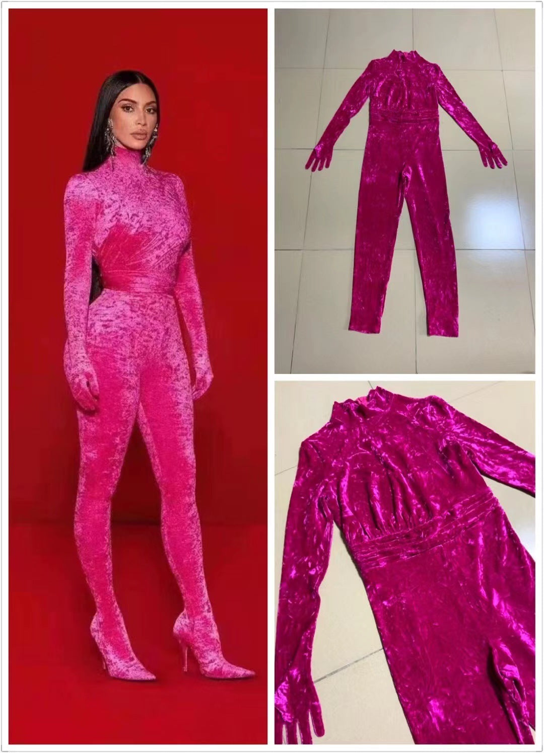 Rose Red Half Turtleneck Jumpsuit Suit - Fashionner