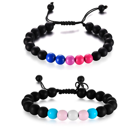 Bracelet Perles Agate Noire Acrylique Amitié Hommes Et Femmes