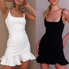 New Ruffles Trumpet Dress Women Sleeveless Spaghetti Strap Slim Summer Dress Party Short Dresses Vestidos - Fashionner