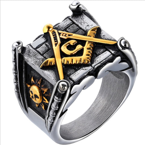 Bagues maçonniques pour hommes, or, soleil, lune, fabrication Punk, bijoux en argent polis à la main pour homme
