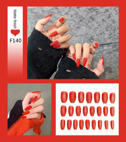 Nail Art Fake Nails Stiletto Tips Clear Press on Long False with Glue Coffin Stick Display Full Cover Artificial Designs Matte - Fashionner
