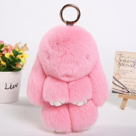 Décoration de porte-clés de voiture avec pendentif en fourrure de lapin
