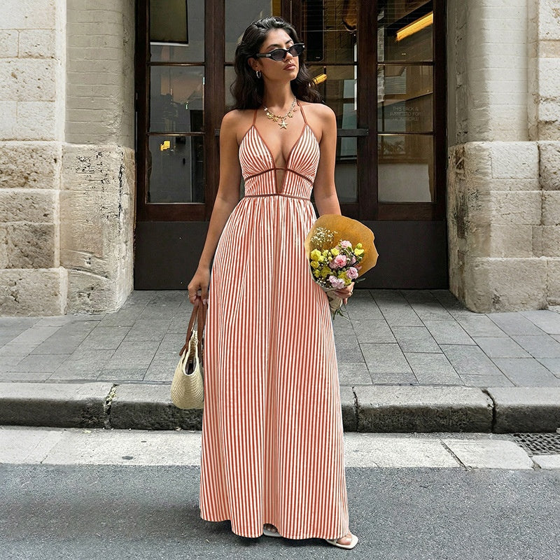 Buy Women'S Striped Strappy Dresses Fashion Summer V-Neck Maxi Dress Party Beach Evening Dress Women'S Clothing online at Fashionner.