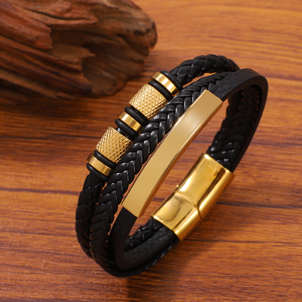 Buy Stainless Steel Multi-Colored Hand-Woven Men'S Leather Bracelet online at Fashionner.