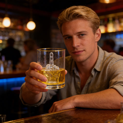 Middle Finger Whiskey Glass with 3D Finger Inside - Funny Novelty Glass for Bourbon Scotch Cocktails, Unique Gift for Men